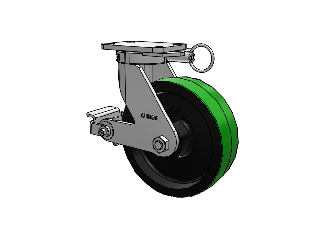 410 Series Top Plate Swivel Caster with 10 x 3 Green Tread on Black Cast Iron Core PY - Polyurethane (Cast Iron Core) Wheel and Poly Cam Brake
